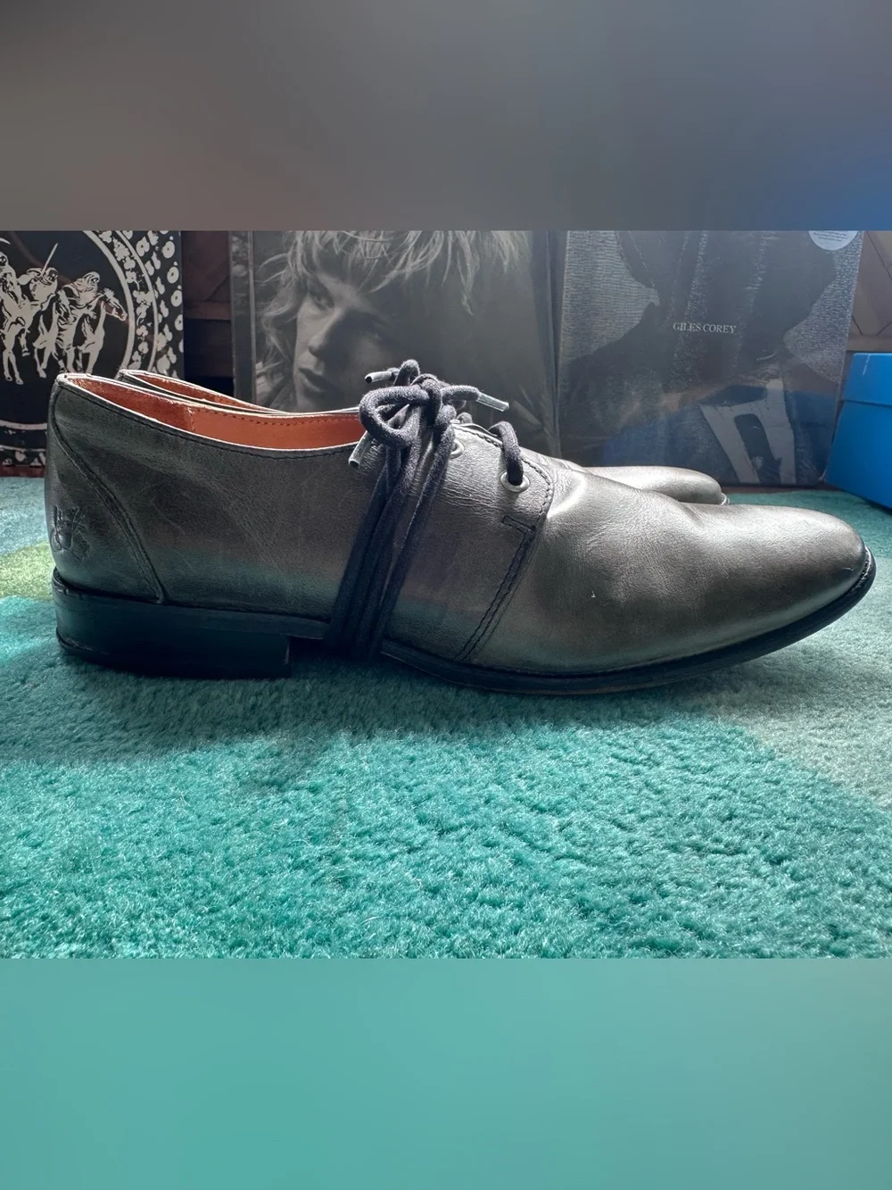 Fluevog Headliners Gable grey distressed wraparound derby shoe -M8 (fits 7.5/7)